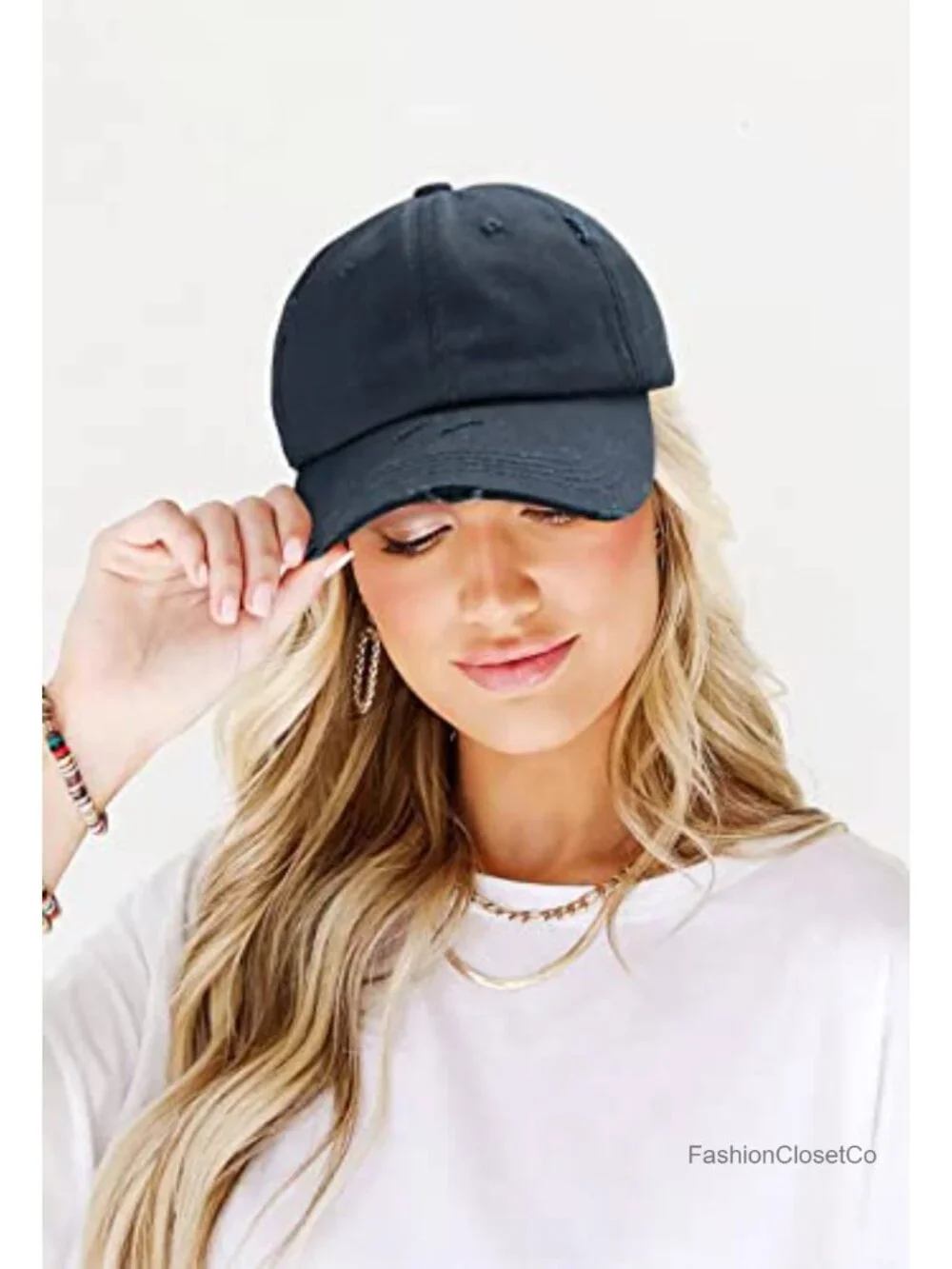 Distressed Retro Washed Ponytail Baseball Hat Women Twill Adjustable